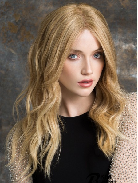 Lange Spitze Front Perücken 100% handgebunden Blonde Farbe Welliger Stil