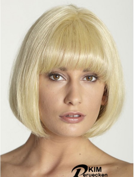 Blonde gerade Kinn Länge Bobs 100% handgebundene billige Haar Perücken