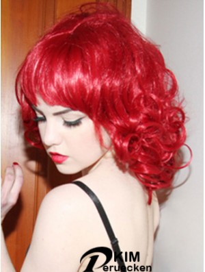 Curly With Bangs Schulterlange rote Convenient Lace Front Perücken