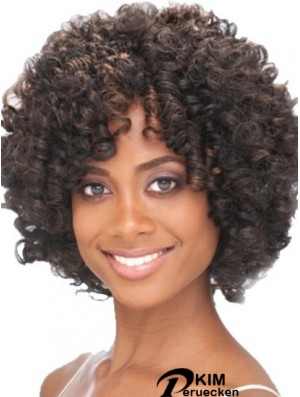 Kinnlänge Capless Layered Kinky Synthetic Black Woman Perücken