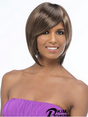 Kinnlänge Brown Straight Bobs Schlanke Afroamerikaner Perücken