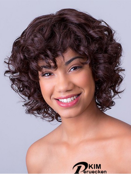 Bobs Kinn Länge Spitze Front Synthetic Brown 11 Zoll Curly African American Perücken