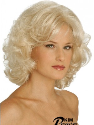 Perücken UK Synthetic Chin Länge Blonde Farbe Curly Style