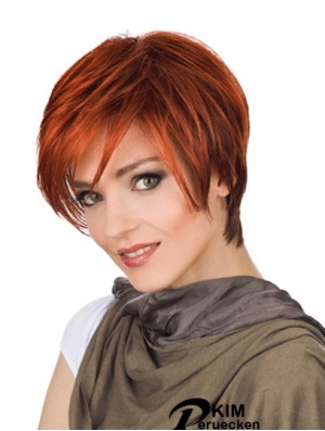 Robustes 8 Zoll Straight Red mit Pony Short Perücken