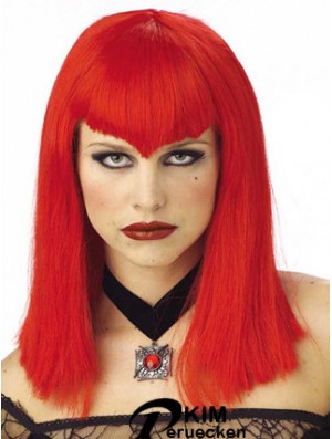Straight With Bangs Schulterlange Red Discount Lace Front Perücken