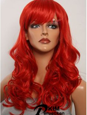 Wellig mit Pony Lace Front Fashion 20 Zoll rote lange Perücken
