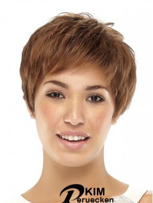 Cropped Boycuts Straight Brown Beliebte synthetische Perücken