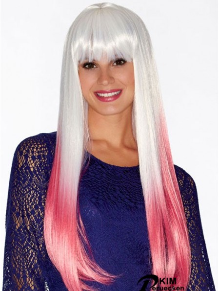 Straight Incredible 22 Zoll Ombre / 2 Tone With Bangs Long Perücken
