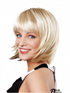 10 Zoll gerade platinblonde synthetische Kinnlänge Capless Layered Bob