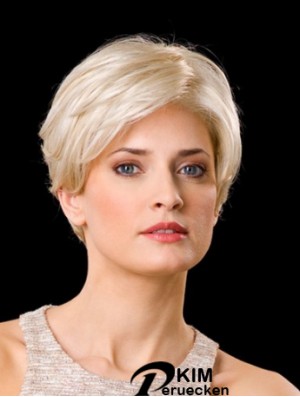 Synthetic Lace Front 8  inchLayered Straight Platinum Blonde Perücken Kurzes Haar