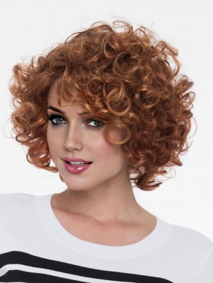 Auburn mit Pony Curly 8 Zoll Kinn Länge Monofilamen Crown Perücke