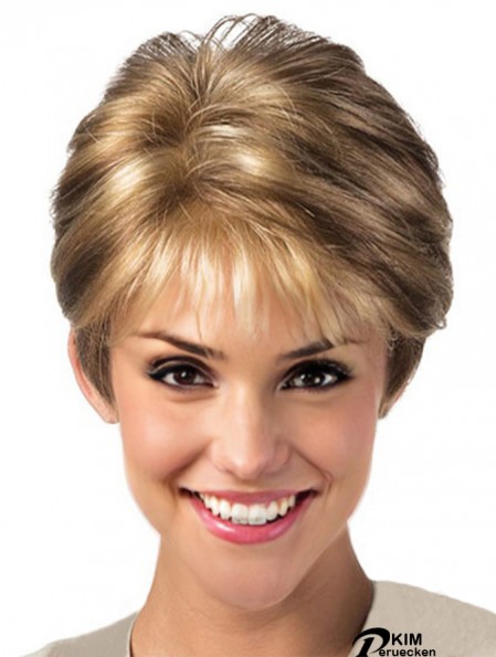 Blonde Lace Front Perücke mit synthetischem Layered Cut Short Length