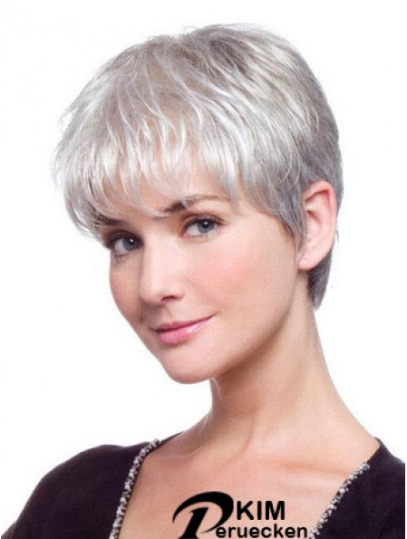 Graue Haarperücke mit synthetischer Spitze vorne grau geschnitten, gerade Stil