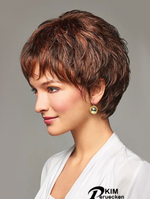 Auburn Short Wavy Layered Synthetic Günstige Lace Front Perücken