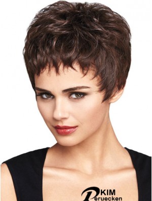 Natürliche Auburn Cropped Wavy Boycuts Lace Front Perücken