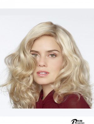 Synthetische Blonde Curly 100% handgebundene lange Mono Curly Perücken