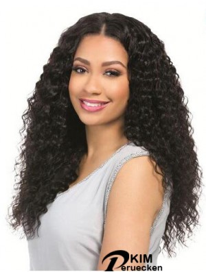 Curly Black 18  inchOhne Pony Remy Echthaar 360 Spitze Perücken