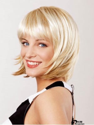 Gerade Kinnlänge Blond 10 Zoll Spitze Front Top Bob Perücken