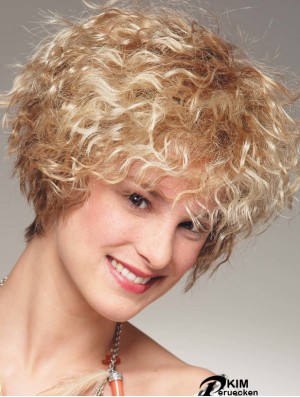 Kinnlänge mit Pony 8  inchCurly Blonde Medium Perücken