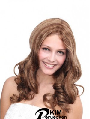 No-Fuss Brown Wavy ohne Pony 100% handgebundene lange Perücken