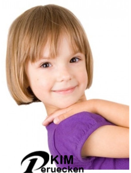 Straight Short Blonde Remy Echthaar 100% handgebundene Kinderperücken