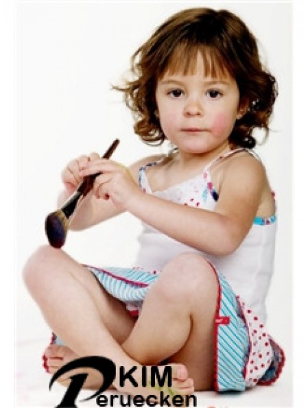 Welliges Kinn Länge Auburn Remy Echthaar 100% handgebundene Kinderperücken