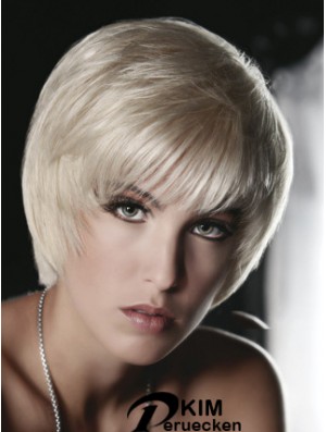 Monofilament grau kurz gerade 8 Zoll platinblond Great Fashion Perücken