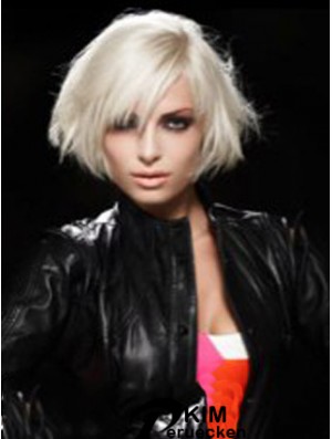 Lace Front Layered Short Straight 12 Zoll Platinblond Komfortable Mode Perücken