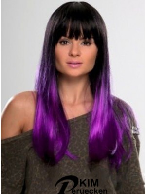 Sassy Ombre / 2 Tone Long Straight mit Pony 22  inchHuman Lace Perücken