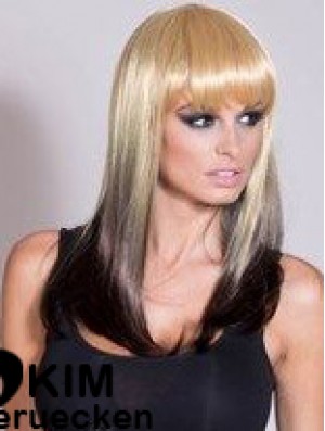 Erschwingliche Ombre / 2 Tone Long Straight mit Pony 20  inchHuman Lace Perücken