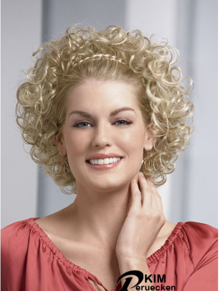 Kinnlänge Curly Blonde Modische synthetische Halbperücken