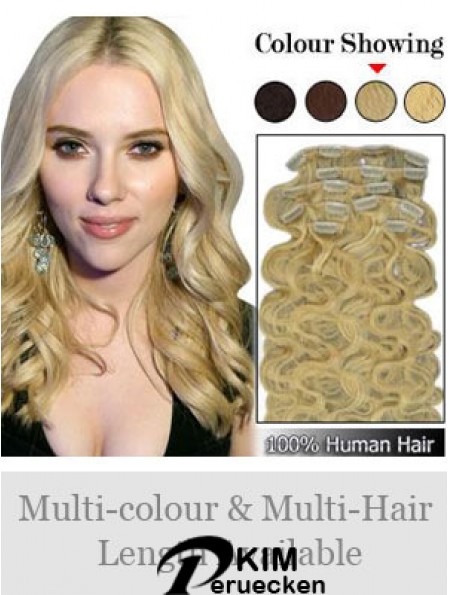 Designed Blonde Wavy Remy Echthaar-Clip in Haarverlängerungen