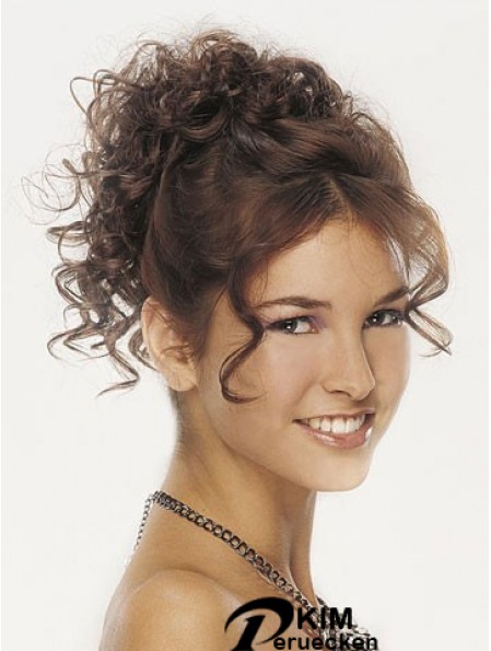 Clip On Haarteile für Frauen Braun Farbe Curly Style Mit Synthetik